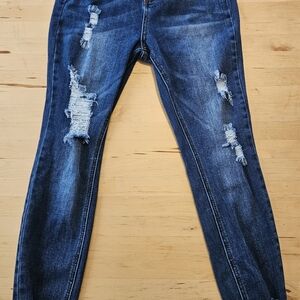 Wax Jean Women's Ripped Dark Blue Skinny Jeans